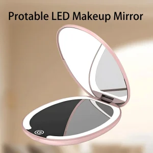 Miroir de maquillage LED portable Double face grossissement 5x 3 Modes d&rsquo;éclairage réglable Rechargeable 88g conception magnétique légère