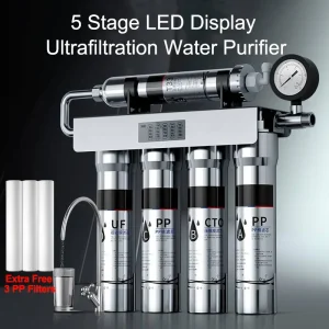 EIREE – purificateur d’eau en acier inoxydable à 5 étages, avec affichage numérique et manomètre sous l’évier, système de filtre de cuisine, purificateur d’eau EIREE – purificateur d’eau en acier inoxydable à 5 étages, avec affichage numérique et manomètre sous l’évier, système de filtre de cuisine, purificateur d’eau