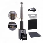 sauna poele bois metal 3mm cheminee inox telescopique portable compact noir mat porte vitree ecran thermique perfore kit plaque sol