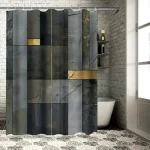 Rideau de douche effet marbre de luxe, imperméable, décor de salle de bain, Accents dorés, grande taille 72×84 pouces, gris, noir, blanc, design moderne