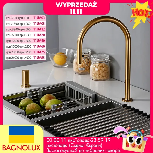 Robinet cuisine laiton mat brossé mitigeur bec haut… – vue 2