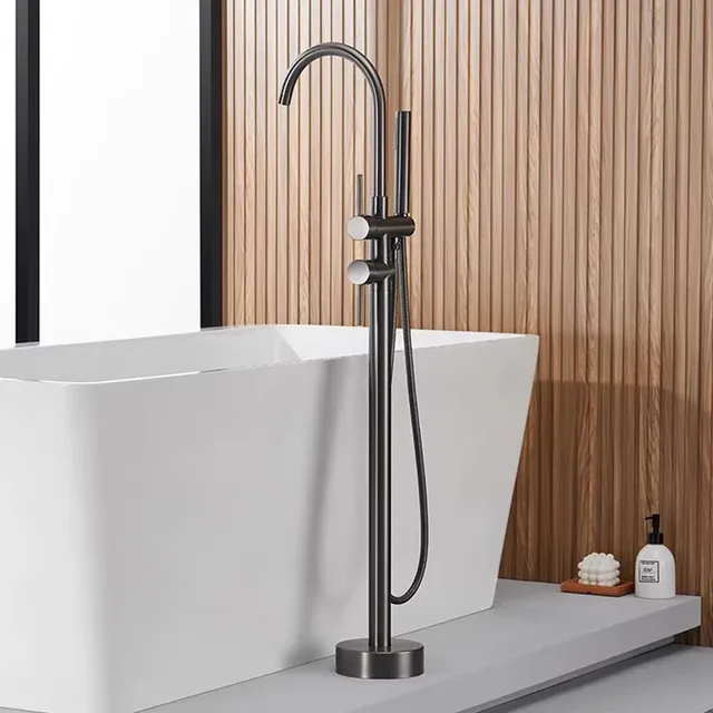 Robinet colonne bain îlot autoportant inox brossé gris… – vue 6