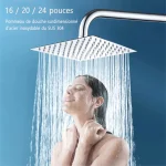 Pommeau de douche cascade de luxe en acier inoxydable, 16/20/24 pouces, haute pression, salle de bains, grand débit, pulvérisation supérieure, douches de pluie carrées et rondes Accessoires de douche en chrome noir