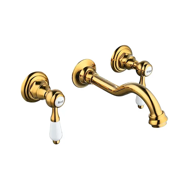 Robinet lavabo mural laiton doré luxe victorien bec… – vue 4