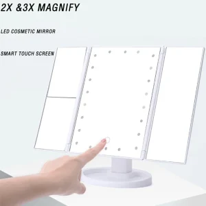 Miroir de maquillage à grossissement 2X 3X, Triple touche, support de lampe 22LED, miroir de vanité, prend en charge USB et batterie sèche, miroir carré de chargement Miroir de maquillage à grossissement 2X 3X, Triple touche, support de lampe 22LED, miroir de vanité, prend en charge USB et batterie sèche, miroir carré de chargement