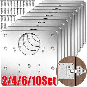 Plaque de réparation de charnière, charnières de porte d&rsquo;armoire de cuisine, plaque de montage avec vis, supports de fixation plats, outils de quincaillerie pour meubles, 2/10 ensembles