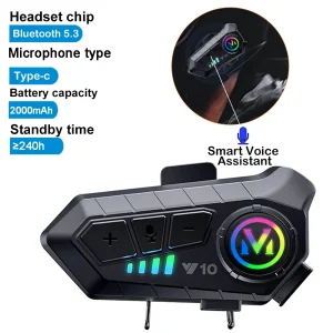 Casque sans fil Bluetooth 5.3, 2000Mah, veille Ultra longue, mains libres, étanche, lecteur Mp3, haut-parleur, Kit de téléphone pour moto