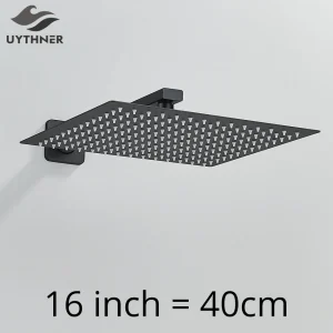 Pomme de douche de luxe 16 pouces = 40cm, grande pomme de pulvérisation supérieure avec bras de douche, accessoires de salle de bain muraux