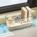organisateur évier rectangulaire transparent fumé plastique acrylique beige ajouré plateau amovible pieds surélevés évacuation ventilé compact minimaliste multifonctionnel rangement