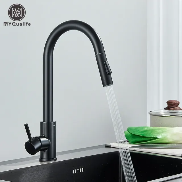 Robinet de cuisine noir à deux fonctions – vue 2
