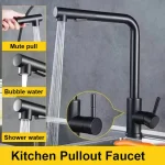 Robinet d&rsquo;évier de cuisine extractible noir, Flexible, 2 Modes, robinets à buse de pulvérisation et de pulvérisation, mitigeur d&rsquo;eau chaude et froide en acier inoxydable, pont