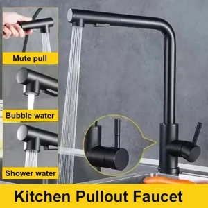 Robinet d&rsquo;évier de cuisine extractible noir, Flexible, 2 Modes, robinets à buse de pulvérisation et de pulvérisation, mitigeur d&rsquo;eau chaude et froide en acier inoxydable, pont