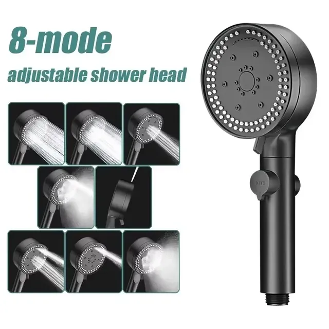 8 Modes High-Pressure Shower Head Fall Resistance Black… – vue 5