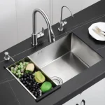 Évier de cuisine en acier inoxydable 304, bassin à cuvette unique, évier de barre à bord étroit brossé fait à la main avec accessoires de vidange