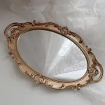 Miroir mural décoratif de forme ovale, matériau en verre, plateau de rangement de cosmétiques, taille de bureau, assiette de miroir Vintage français, plateau de service