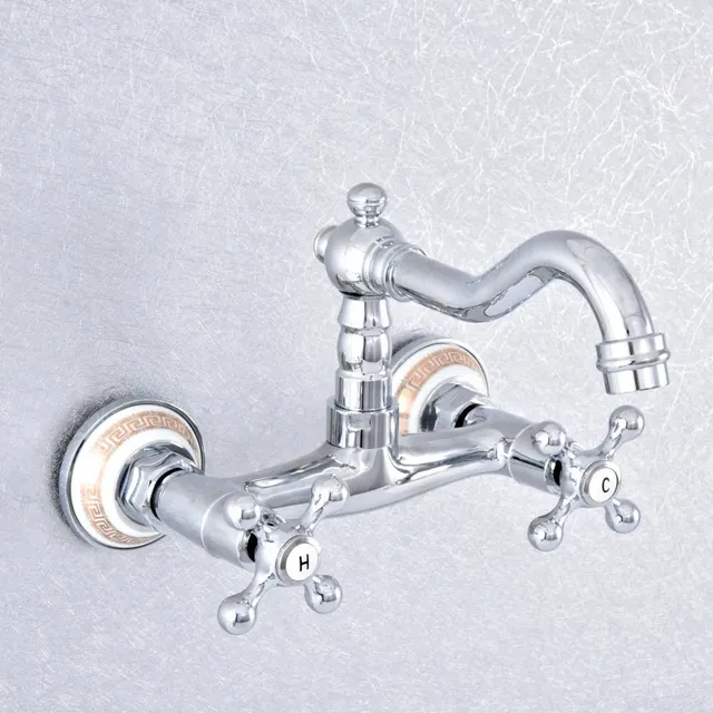 Robinets de lavabo muraux en laiton chromé poli – vue 5