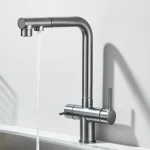 Robinet d&rsquo;évier de cuisine extractible filtré, robinet de filtre à eau rotatif à 360 degrés, double pulvérisateur, robinet d&rsquo;eau potable, évier mélangeur chaud et froid