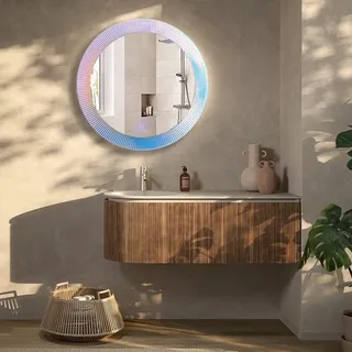 Miroir mural rond verre cadre cannelé prismatique éclairage LED…