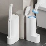 1 ensemble de nettoyeur de brosse de toilette jetable blanc avec Long manche avec tête de brosse remplaçable, brosse de nettoyage, accessoires de salle de bains