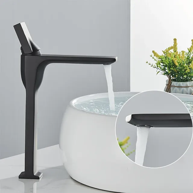Mitigeur lavabo laiton noir mat contemporain bec cascade… – vue 3