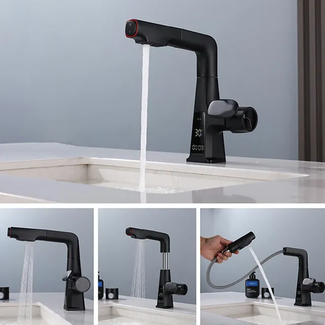Mitigeur électronique contemporain angulaire noir mat… – vue 3