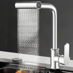 Robinet de cuisine en acier inoxydable, fonction de Rotation, 4 Modes, robinet extractible d&rsquo;eau chaude et froide, multifonction à poignée unique