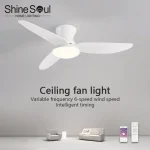 Lampe de ventilateur de plafond LED intelligente, 3 feuilles, plancher bas, vent fort, faible bruit, 6 vitesses, télécommande chronométrée, application Simple, lampe de ventilateur domestique