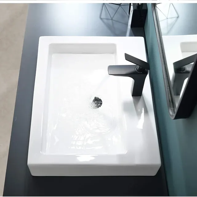 Meuble vasque suspendu noir finition bois texturé lavabo… – vue 4