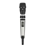 adaptateur microphone portable universel compatible Shure Sennheiser connexion filetage aluminium brossé argent noir affichage boutons ergonomique robuste scène spectacle