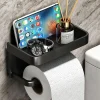 support porte papier toilettes tablette intégrée noir mat alliage aluminium compact coins arrondis bord surélevé antichute fixation discrète
