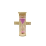 sablier sauna bois naturel minuteur quinze minutes compact portable mural design minimaliste verre sable rose vif durable résistant chaleur élégance