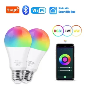 Tuya WiFi ampoule LED intelligente E27 220V 15W ampoule RGB intelligente lumière à intensité variable vocale Parlante travail 85-265V avec Google Assistant/Home Alexa