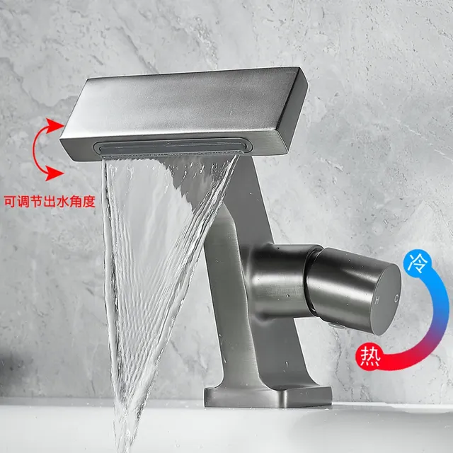 Robinet de salle de bains cascade en laiton gris pistolet – vue 4