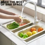 Panier de vidange réglable sur l&rsquo;évier, lavabo de légumes sans Bpa, bassin de nettoyage évolutif, passoire, lavage des fruits
