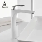 Robinets de lavabo de couleur blanche, mitigeur de lavabo, robinet de salle de bains, finition chromée chaude et froide, toilettes en laiton, grue d&rsquo;eau d&rsquo;évier or 228