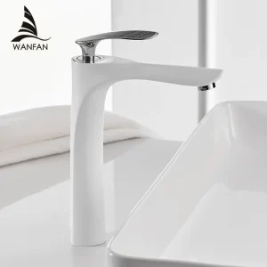 Robinets de lavabo de couleur blanche, mitigeur de lavabo, robinet de salle de bains, finition chromée chaude et froide, toilettes en laiton, grue d’eau d’évier or 228 Robinets de lavabo de couleur blanche, mitigeur de lavabo, robinet de salle de bains, finition chromée chaude et froide, toilettes en laiton, grue d’eau d’évier or 228