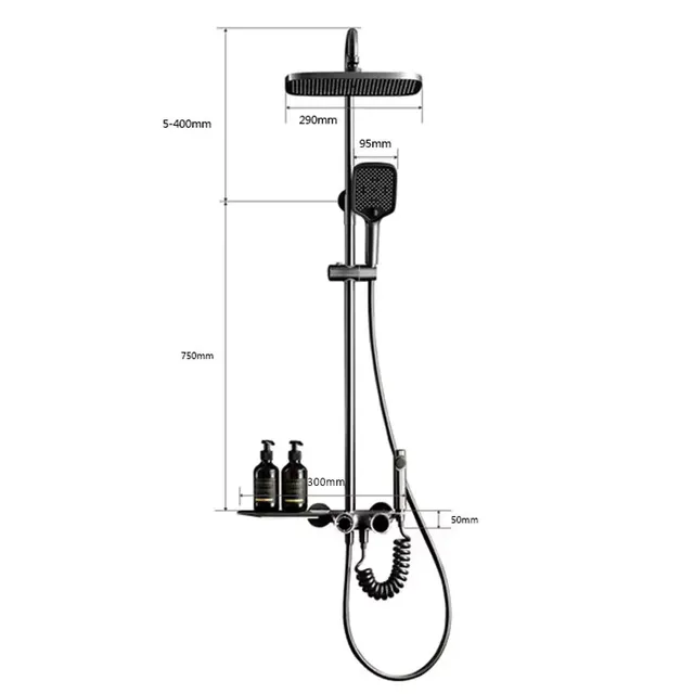 Ensemble douche cascade gris peint mitigeur mural cuivre… – vue 6