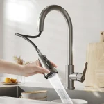 ORIENTAL YUHONG 304 robinet de cuisine extractible en acier inoxydable monotrou avec 360 °   Tête de pulvérisation pivotante, mitigeur d&rsquo;eau chaude et froide