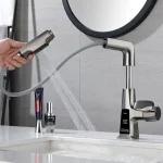 Robinet de lavabo en laiton extractible, robinets d&rsquo;évier, fonction d&rsquo;affichage numérique LED, robinets de salle de bains, robinet d&rsquo;évier de salle de bains pour le lavage