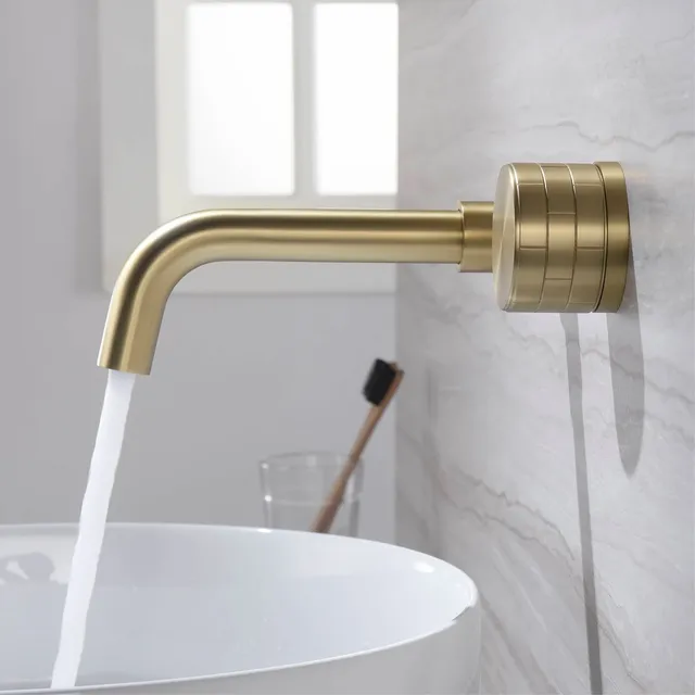 Robinet de lavabo mural minimaliste en laiton brossé or… – vue 3