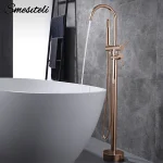 Baignoire Autoportante en Laiton Rose localité, Déviateur de Douche, Robinet de Centre Commercial Monté au Sol, Bec de Bain avec Douchette