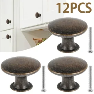 Lot douze boutons meubles ronds tête plate col évasé bronze vieilli…