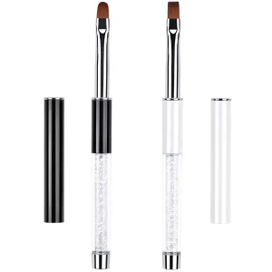Brosse à ongles ovale et plate pour Gel UV, manche en strass, pinceaux professionnels pour conception de Nail Art