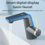 Robinet de lavabo intelligent à affichage numérique de la température LED, pulvérisateur à 2 Modes, mélangeur d&rsquo;évier d&rsquo;eau chaude et froide, robinet de lavage à trou unique pour salle de bains