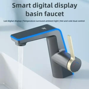 Robinet de lavabo intelligent à affichage numérique de la température LED, pulvérisateur à 2 Modes, mélangeur d&rsquo;évier d&rsquo;eau chaude et froide, robinet de lavage à trou unique pour salle de bains