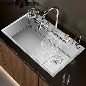 Robinet cascade d’évier de cuisine Nano brossé multifonction, grand bol simple, lave-tasse, robinet pur, distributeur de savon en acier inoxydable Robinet cascade d’évier de cuisine Nano brossé multifonction, grand bol simple, lave-tasse, robinet pur, distributeur de savon en acier inoxydable