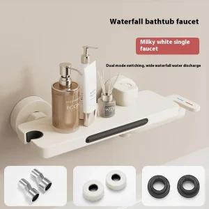 Robinet de baignoire mural, cascade d’eau froide et chaude, pomme de douche, montage sur bord, salle de bains à domicile, mitigeur 2 en 1 Robinet de baignoire mural, cascade d’eau froide et chaude, pomme de douche, montage sur bord, salle de bains à domicile, mitigeur 2 en 1