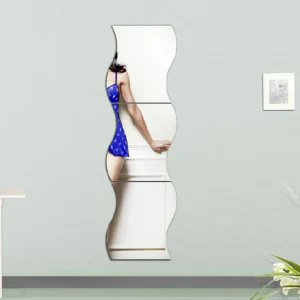 autocollant miroir ondulé carrelage mural acrylique brillant argenté autoadhésif six pièces résistant chocs bords lisses décoration intérieur polyvalent esthétique