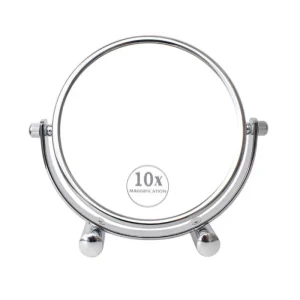 6‘’ Miroir de Maquillage Miroir Grossissant 1X/10X Forme Arrondie Double Face Rotation Réglable Piédestal de Rotation Vanité de Bureau de Maquillage