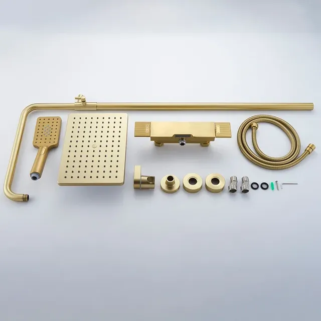 Colonne douche thermostatique dorée pommeau carré pluie… – vue 4